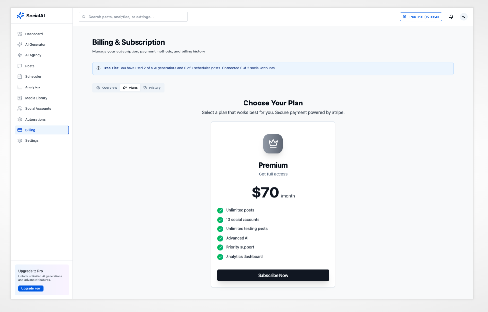 Billing & Subscription Plans